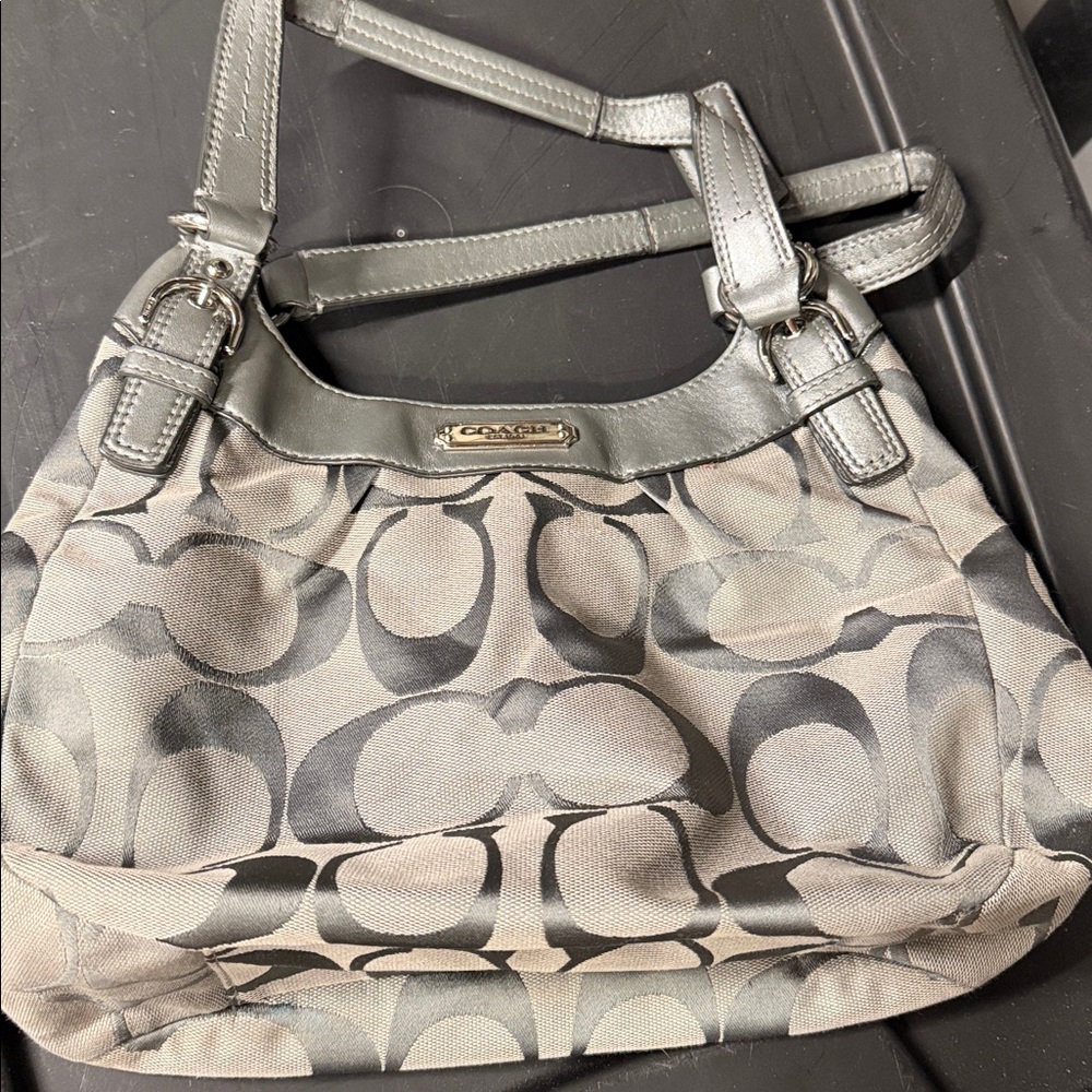Coach Metallic Gray Signature Tote